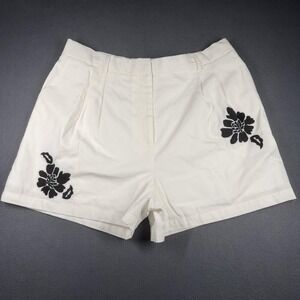 Dolan Shorts Womens XL White Floral Embroidered Pleated Chino Linen Blend Summer